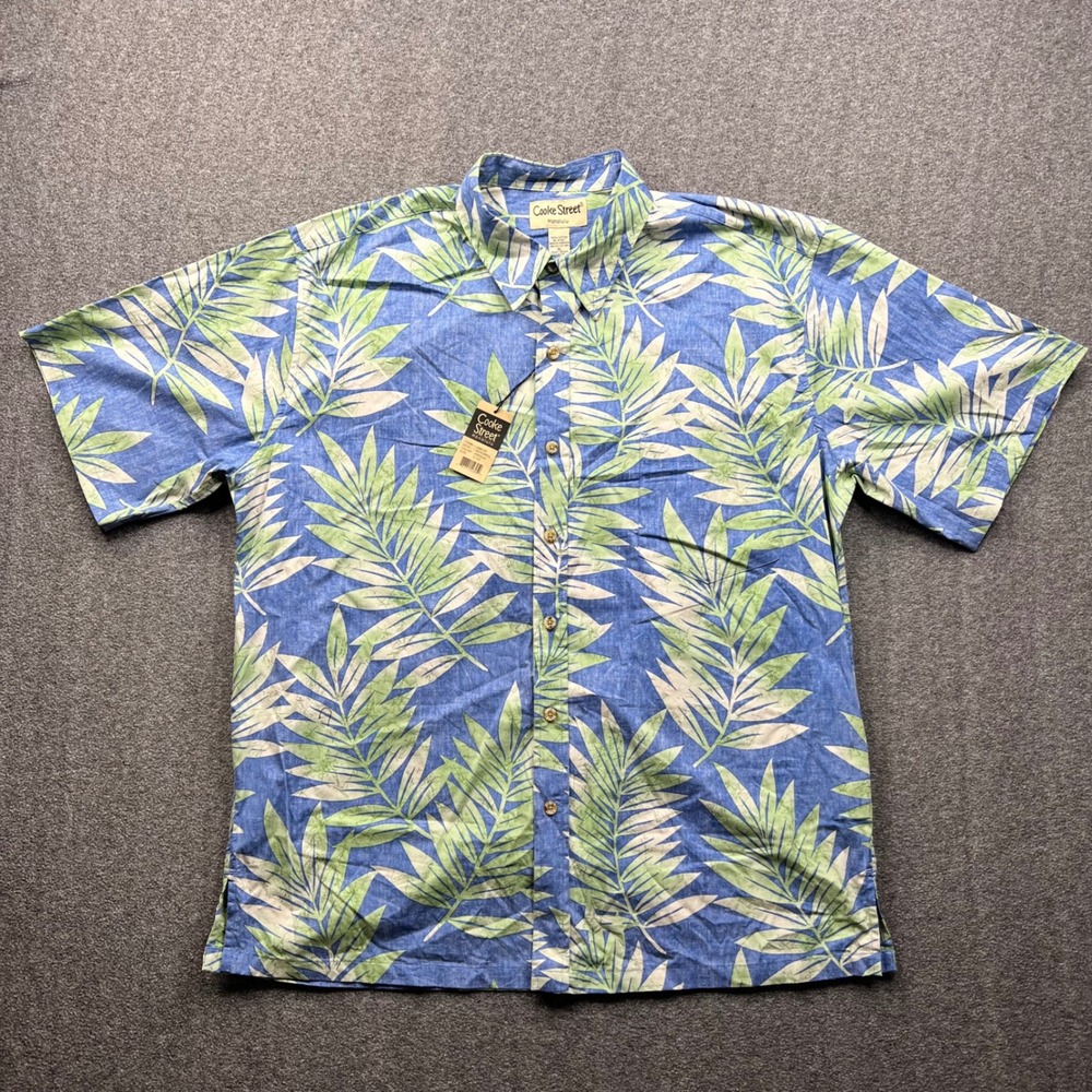 Cooke Street Button Down Mens XL Blue Tropical Palm Leaf Print Cotton NWT